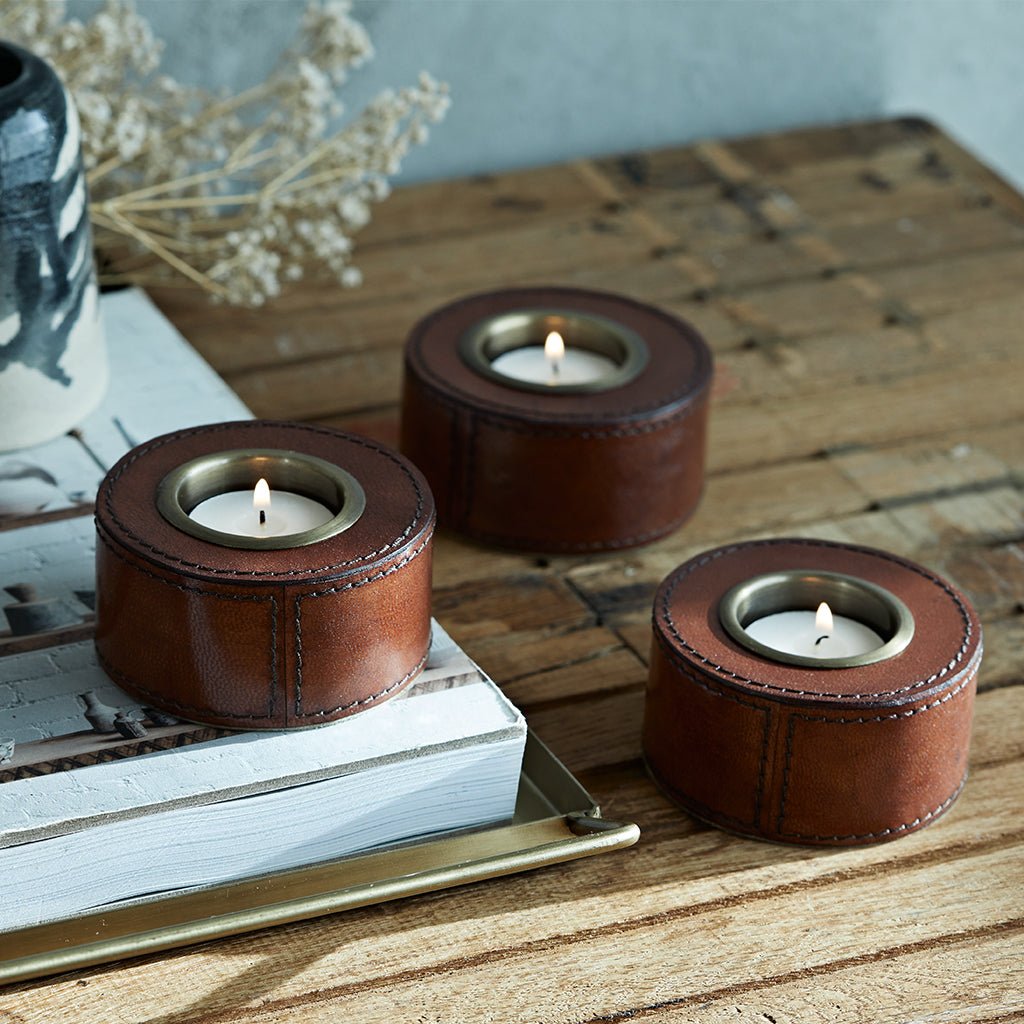 Set Of Three Leather Tealight Holders - Life of Riley